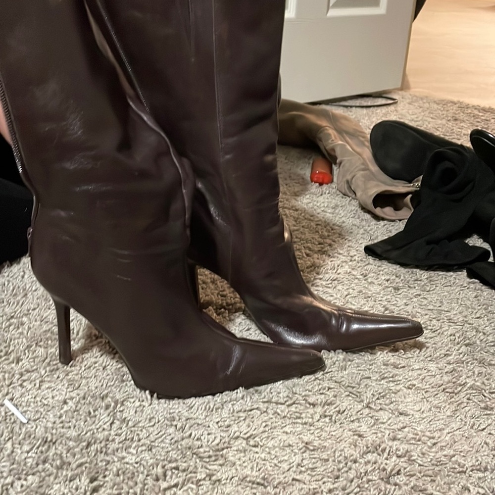Brown high heel boots
